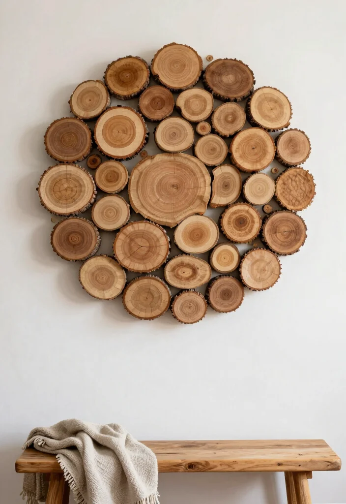 11 Rustic Wooden Wall Art Ideas Modern Farmhouse 2. Layered Wood Slice Wall Hanging 0