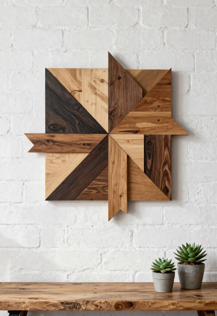 11 Rustic Wooden Wall Art Ideas Modern Farmhouse 3. Geometric Wooden Wall Art 0