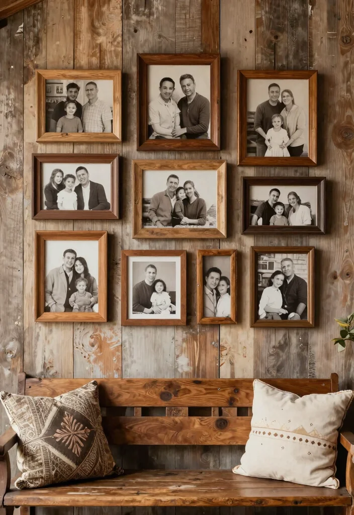 11 Rustic Wooden Wall Art Ideas Modern Farmhouse 9. Photo Collage with Wooden Frames 0
