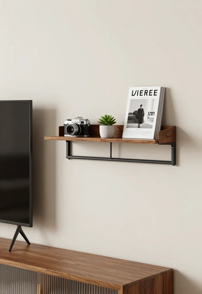 11 Smart TV Wall Shelf Ideas to Hide Messy Cords 2. Shelf with Integrated Cable Management 0