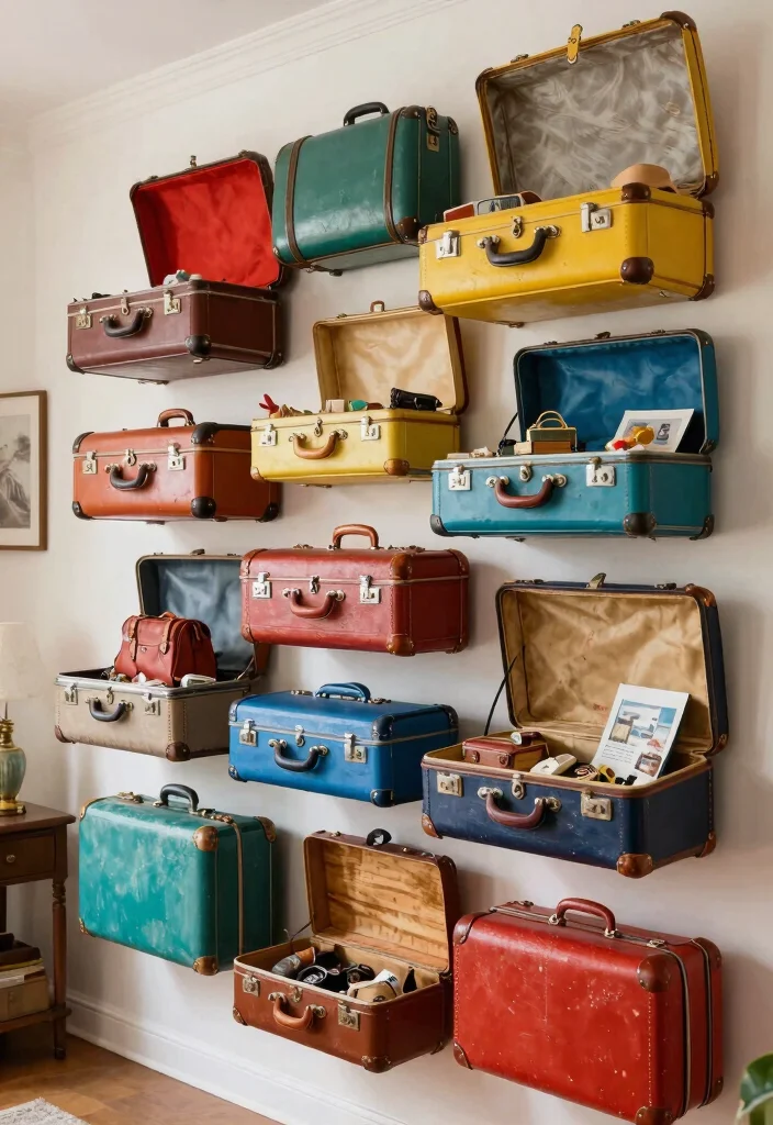 13 Best Creative Wall Art Ideas You Can Make Today 13. Upcycled Vintage Suitcases 0