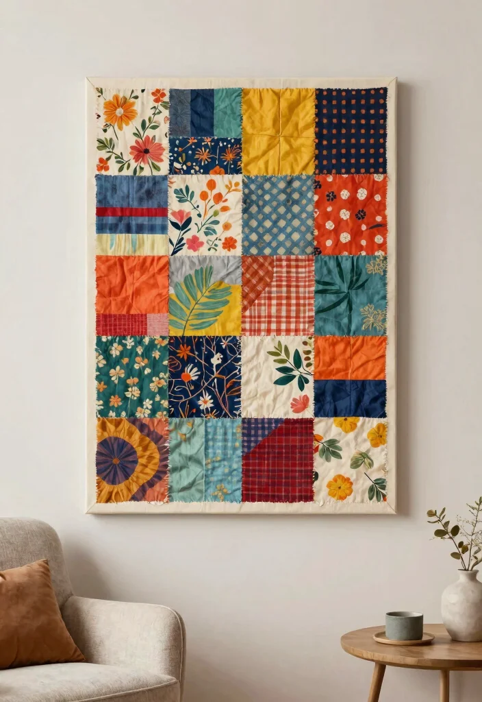 13 Best Creative Wall Art Ideas You Can Make Today 2. Fabric Scrap Wall Art 0