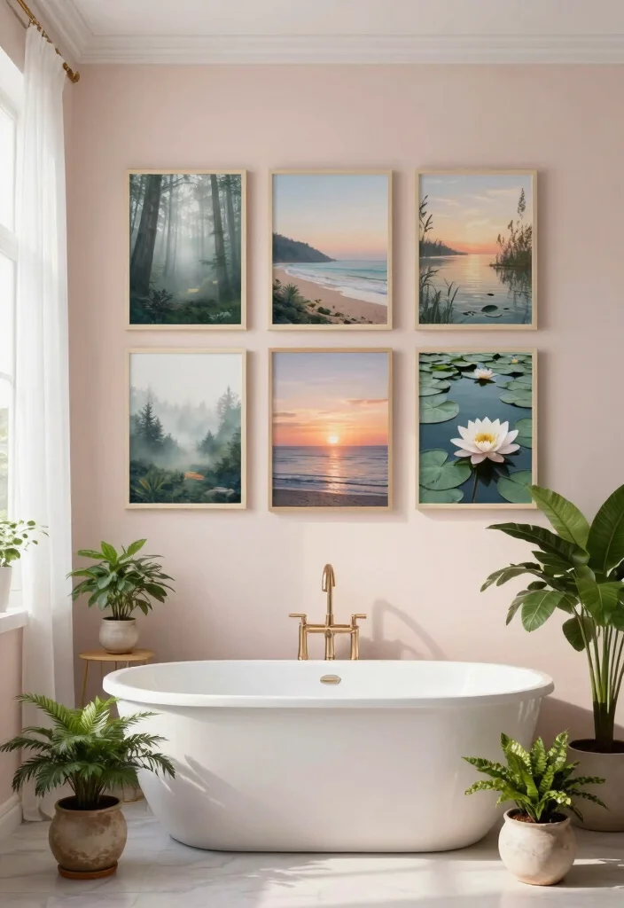13 Chic Bathroom Picture Ideas Wall Art Spa Vibe 1. Tranquil Nature Prints 0