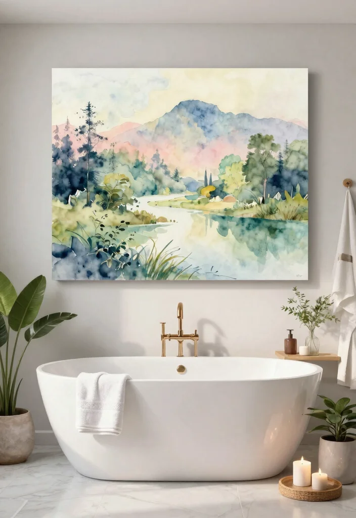 13 Chic Bathroom Picture Ideas Wall Art Spa Vibe 9. Watercolor Landscapes 0