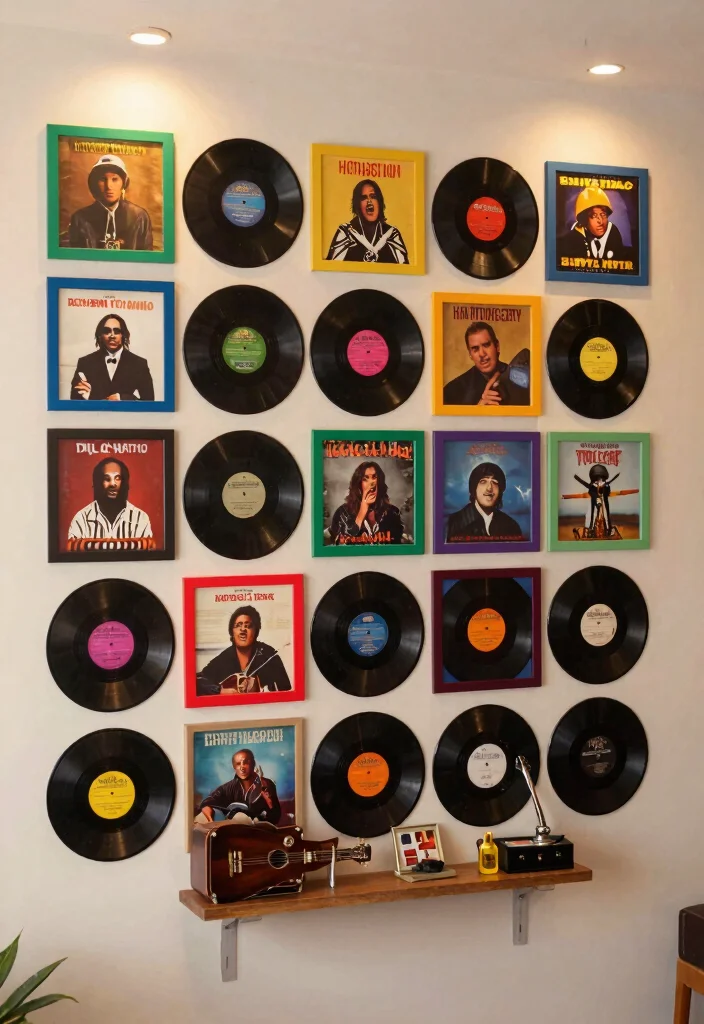 13 Cool Music Wall Decor Ideas for Record Rooms 1. Vinyl Record Collage 0