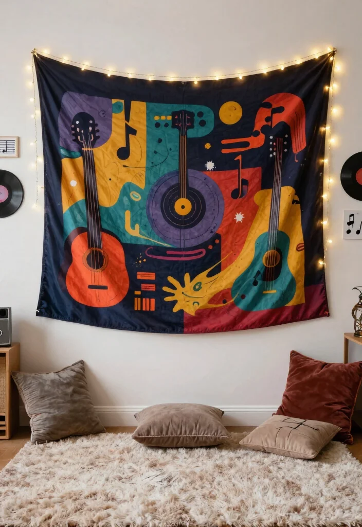 13 Cool Music Wall Decor Ideas for Record Rooms 6. Music Themed Tapestries 0
