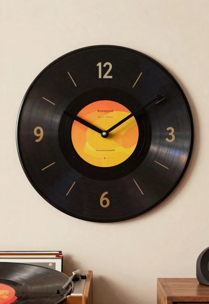 13 Cool Music Wall Decor Ideas for Record Rooms 8. DIY Vinyl Record Clock 0