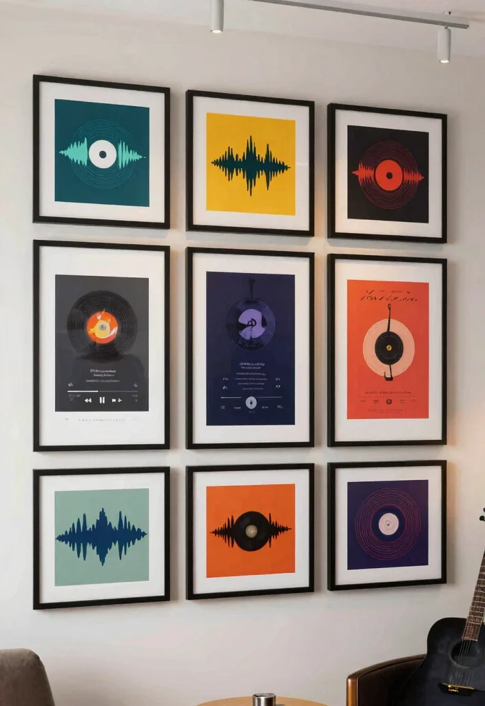 13 Cool Music Wall Decor Ideas for Record Rooms 9. Sound Wave Art Prints 0