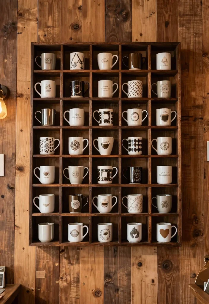 13 Cozy Coffee Bar Shelf Ideas for Rustic Farmhouse Charm 11. Wall Grid for Mugs and Decor 0