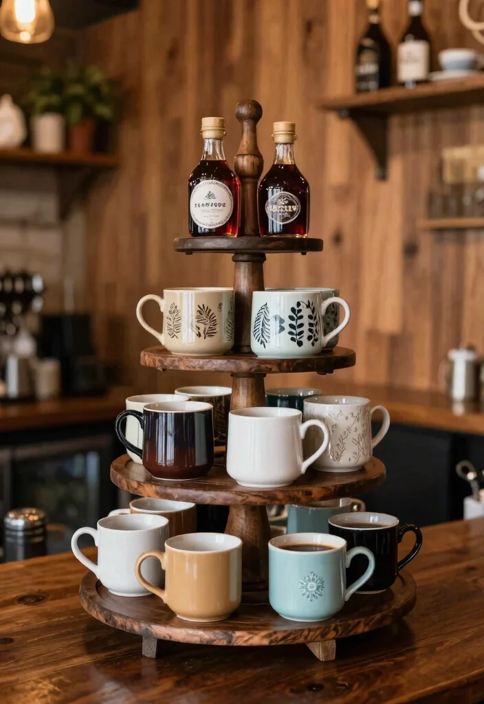 13 Cozy Coffee Bar Shelf Ideas for Rustic Farmhouse Charm 5. Tiered Stand for Mugs and More 0