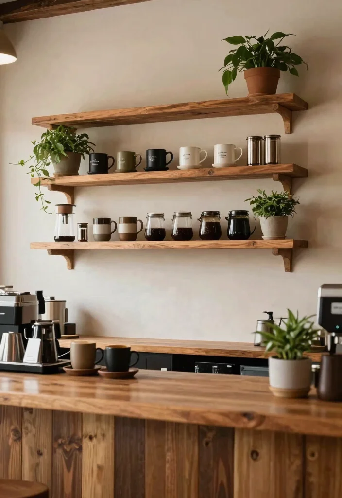 13 Cozy Coffee Bar Shelf Ideas for Rustic Farmhouse Charm 7. Natural Wood Accents 0