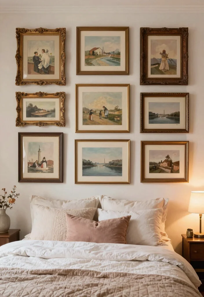 13 Dreamy Bedroom Wall Art Ideas Above Bed 12. Vintage Framed Artwork 0
