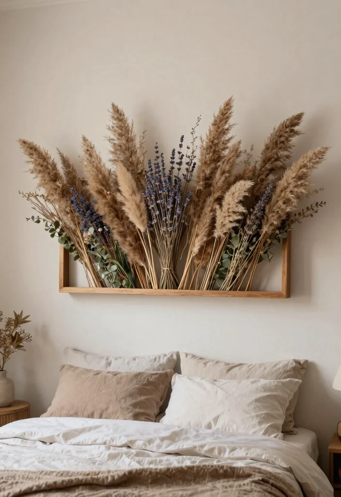13 Dreamy Bedroom Wall Art Ideas Above Bed 5. Dried Floral Arrangements 0
