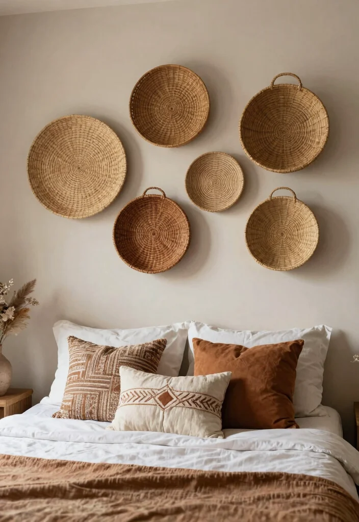 13 Dreamy Bedroom Wall Shelf Ideas Above Bed 11. Boho Style Wall Baskets 0