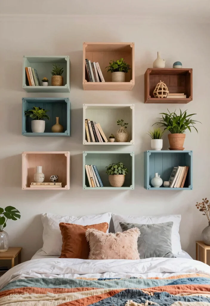 13 Dreamy Bedroom Wall Shelf Ideas Above Bed 8. Wall Mounted Crates 0