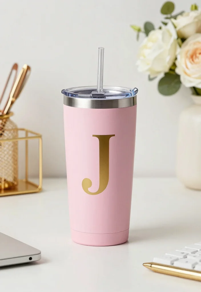 13 Dreamy Pink Tumbler Ideas Girly Aesthetic 7. Personalized Initial Tumblers 0