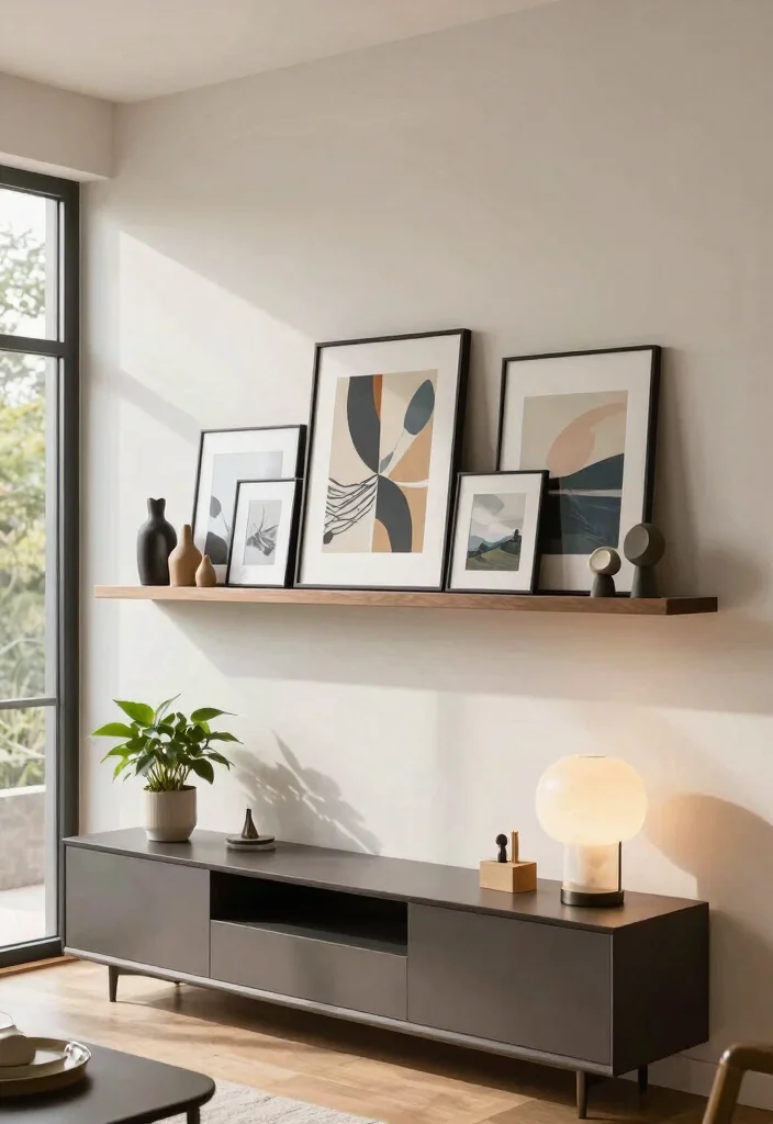13 Perfect Small Wall Shelf Ideas for Tiny Apartments 3. Ledge Shelves for Artwork Display 0