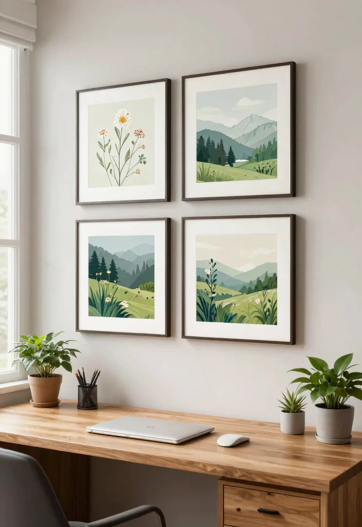 13 Productive Office Wall Art Ideas for Remote Work 3. Nature Inspired Artwork 0