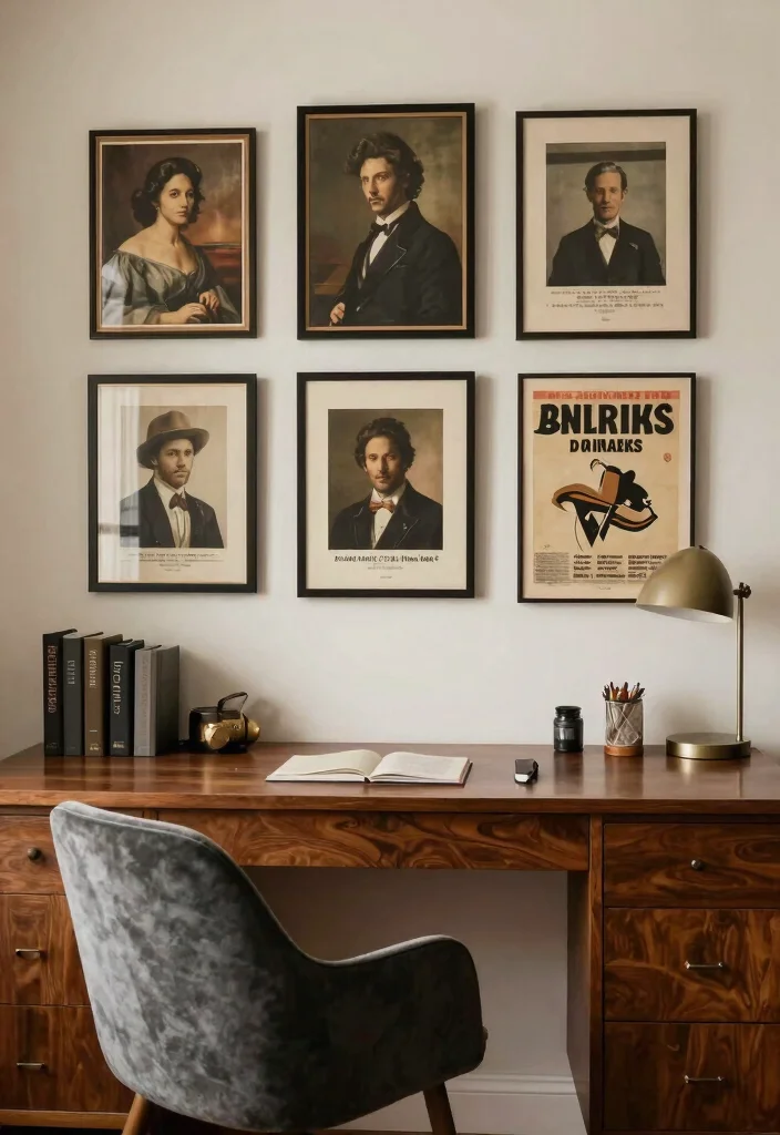 13 Productive Office Wall Art Ideas for Remote Work 7. Vintage Art for a Touch of Class 0