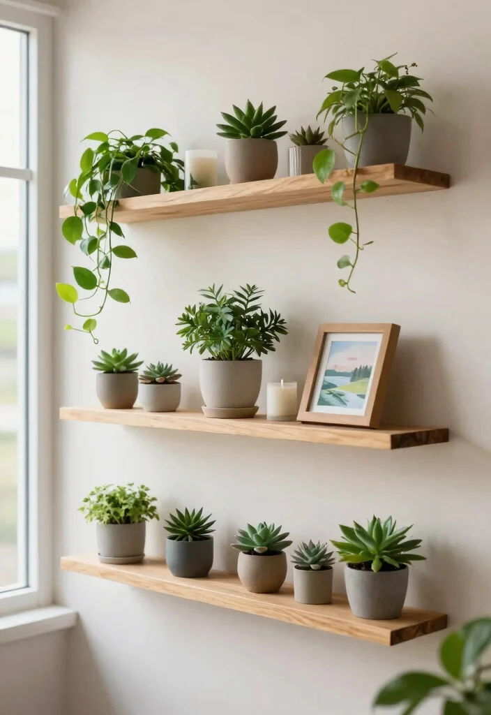 13 Relaxing Bedroom Wall Shelf Ideas Cozy Decor 1. Floating Shelves with Plants 0