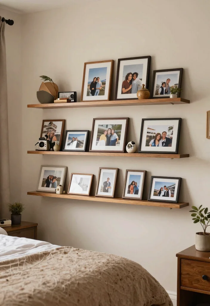 13 Relaxing Bedroom Wall Shelf Ideas Cozy Decor 10. Personalized Memory Shelves 0