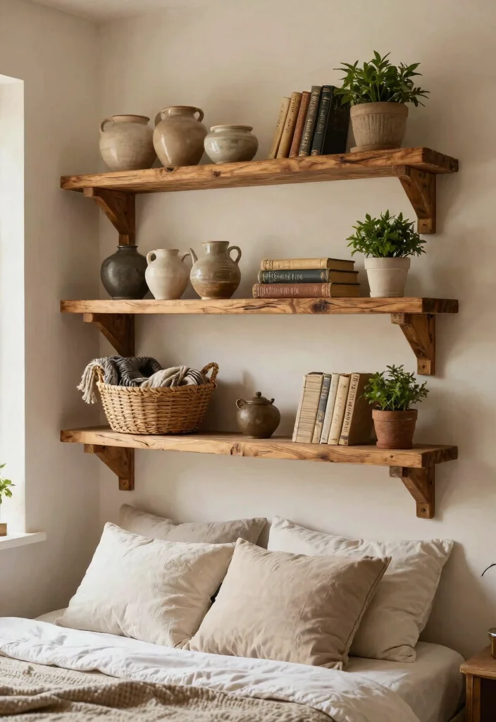 13 Relaxing Bedroom Wall Shelf Ideas Cozy Decor 3. Rustic Wooden Shelves 0