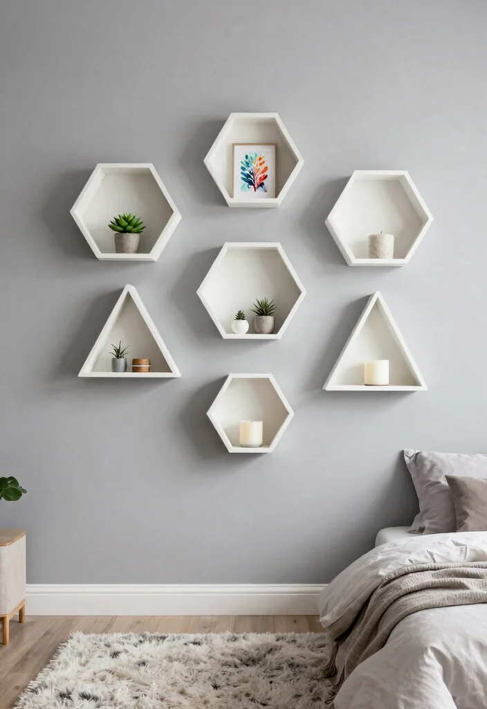 13 Relaxing Bedroom Wall Shelf Ideas Cozy Decor 4. Geometric Wall Shelves 0
