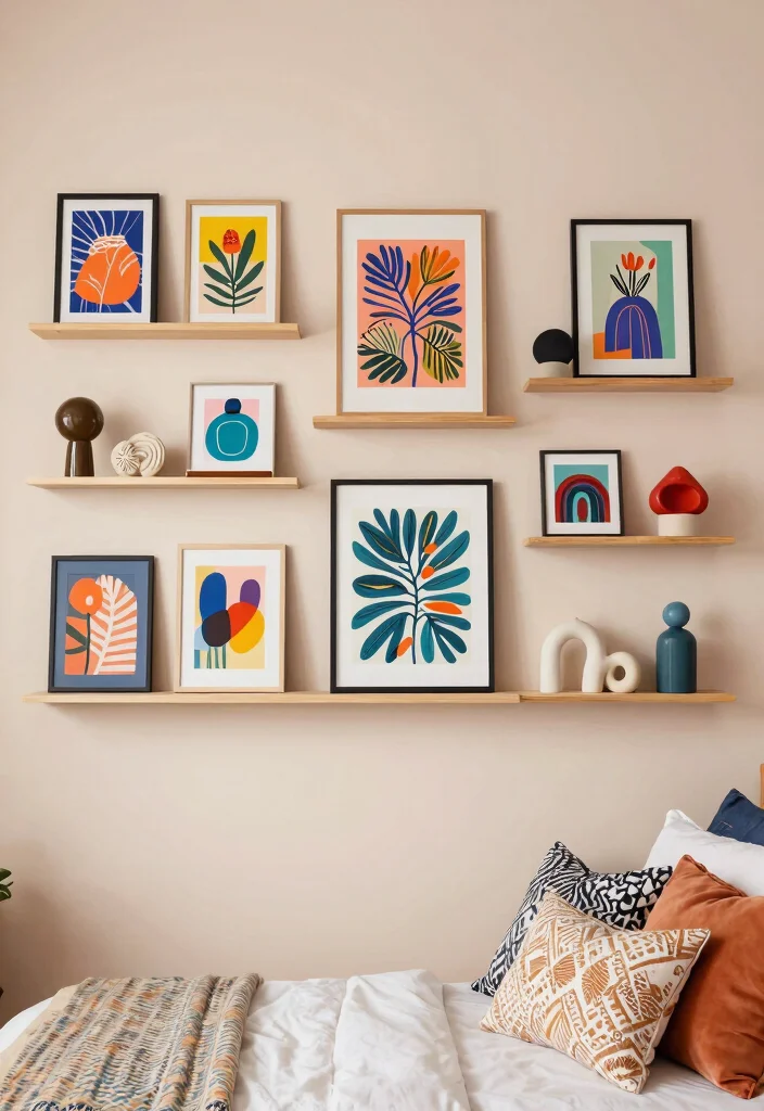 13 Relaxing Bedroom Wall Shelf Ideas Cozy Decor 5. Art Inspired Shelving 0