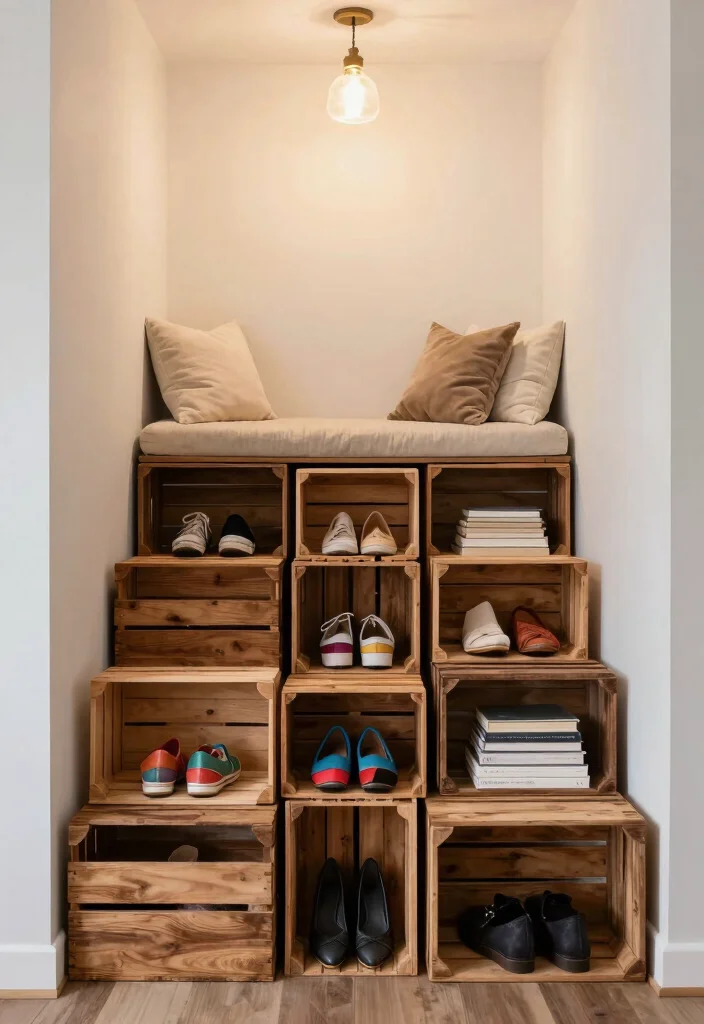 13 Rustic Wood Crate Shelves on Wall Shelf Ideas 3. Crate Storage Under a Staircase 0