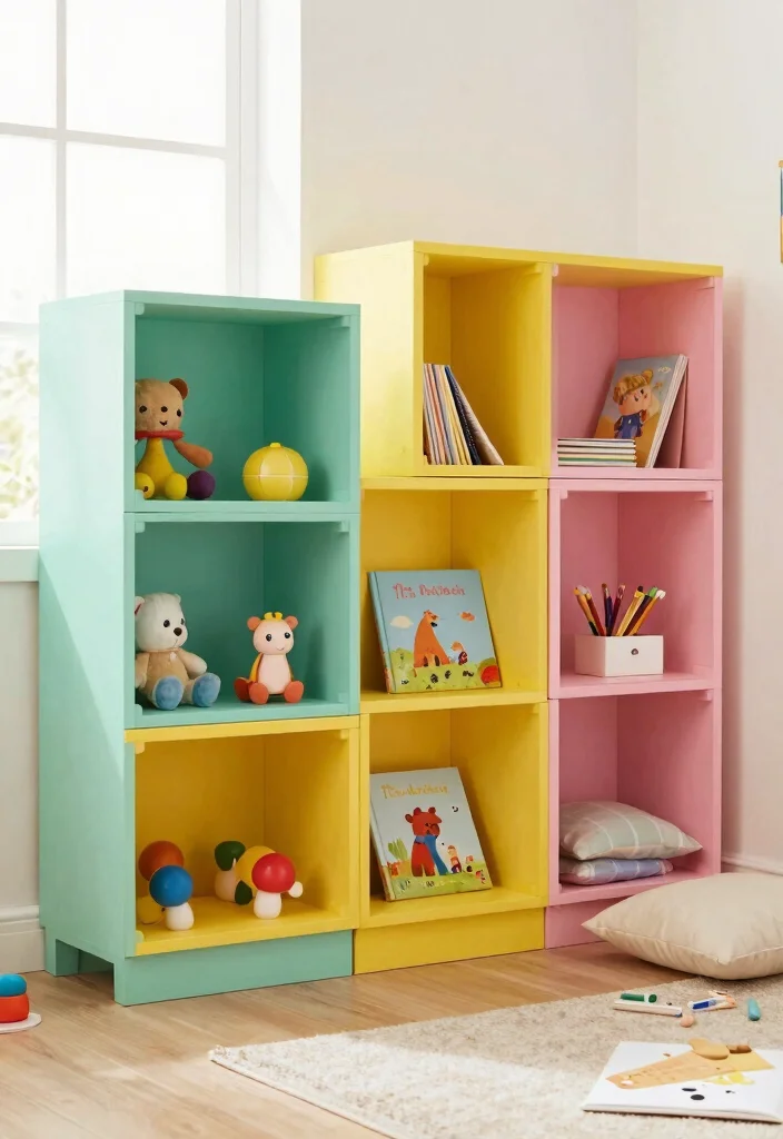 13 Rustic Wood Crate Shelves on Wall Shelf Ideas 6. Colorful Crate Displays for Kids Rooms 0