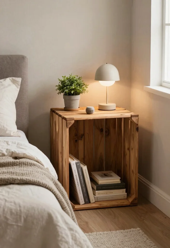 13 Rustic Wood Crate Shelves on Wall Shelf Ideas 7. Crate Shelves as a Nightstand Alternative 0
