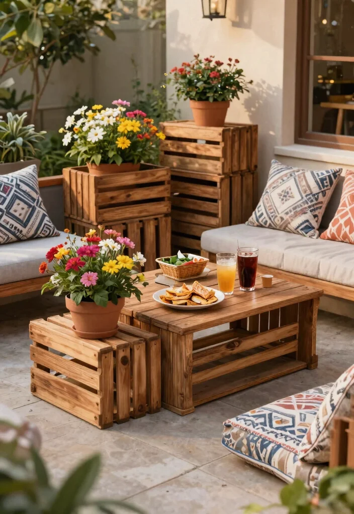 13 Rustic Wood Crate Shelves on Wall Shelf Ideas 8. Crates for Outdoor Spaces 0