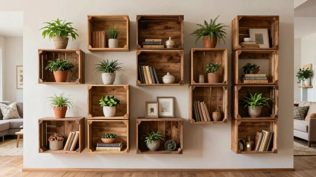 13 Rustic Wood Crate Shelves on Wall Shelf Ideas