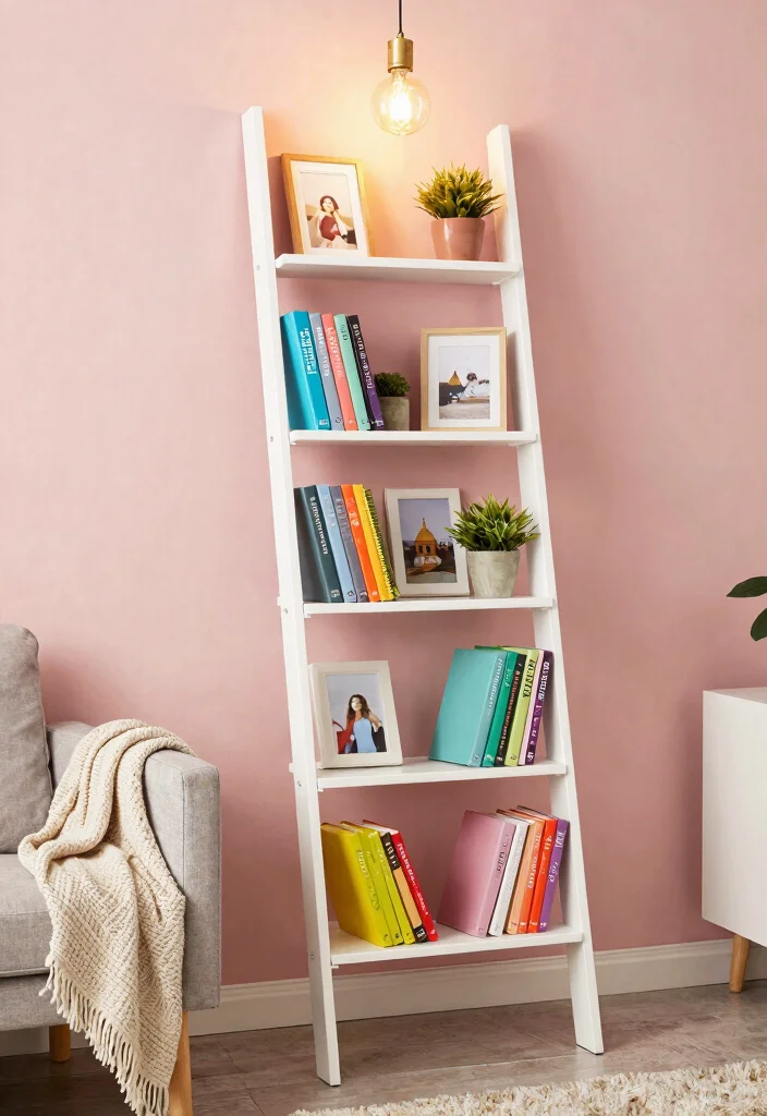 13 Sleek Wall Mounted Bookcase Ideas for Small Rooms 3. Ladder Shelf Charm 0