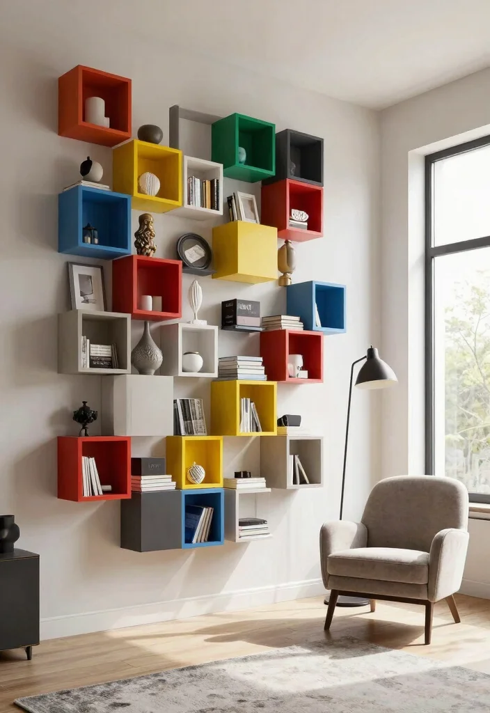 13 Sleek Wall Mounted Bookcase Ideas for Small Rooms 7. Wall mounted Cube Storage 0