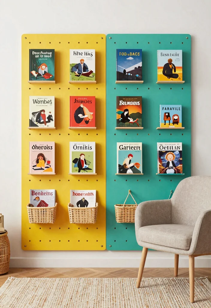 13 Sleek Wall Mounted Bookcase Ideas for Small Rooms 8. Pegboard Book Display 0
