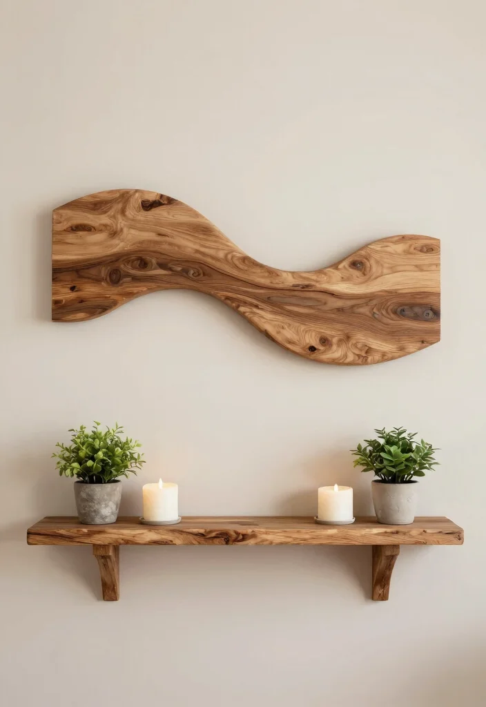 13 Warm Wooden Wall Shelf Ideas Rustic Farmhouse 11. Decorative Wooden Wall Art Shelf 0