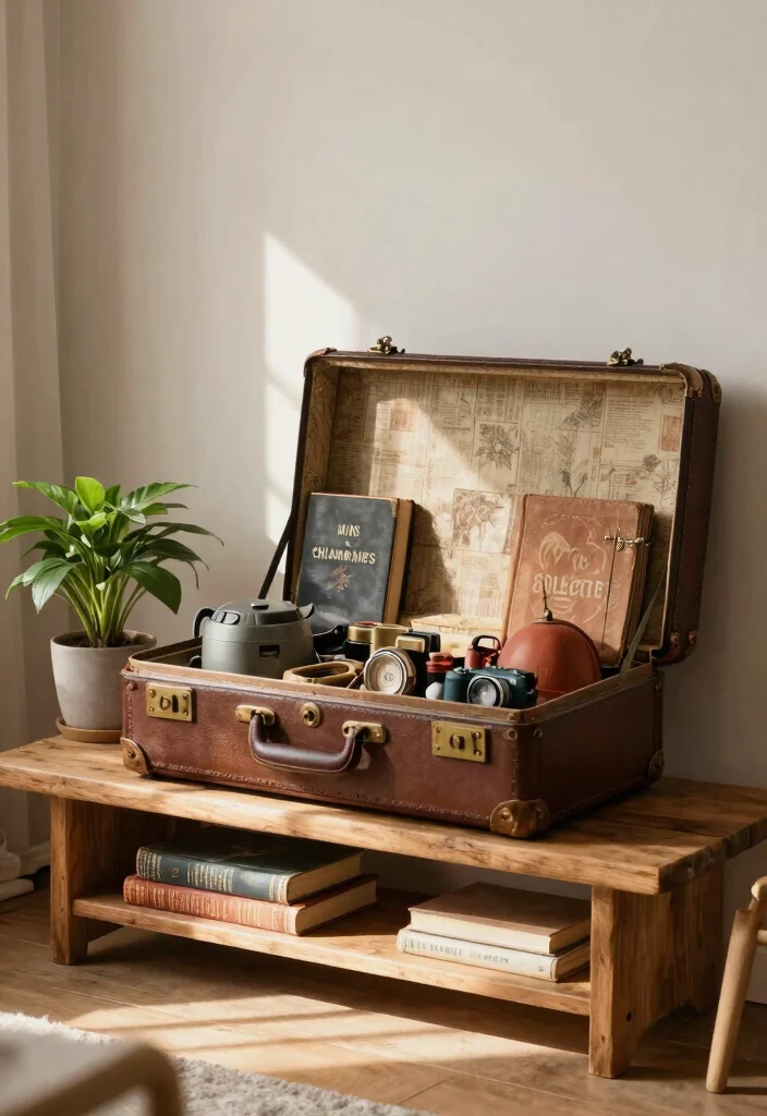 13 Warm Wooden Wall Shelf Ideas Rustic Farmhouse 13. Vintage Suitcase on a Shelf 0