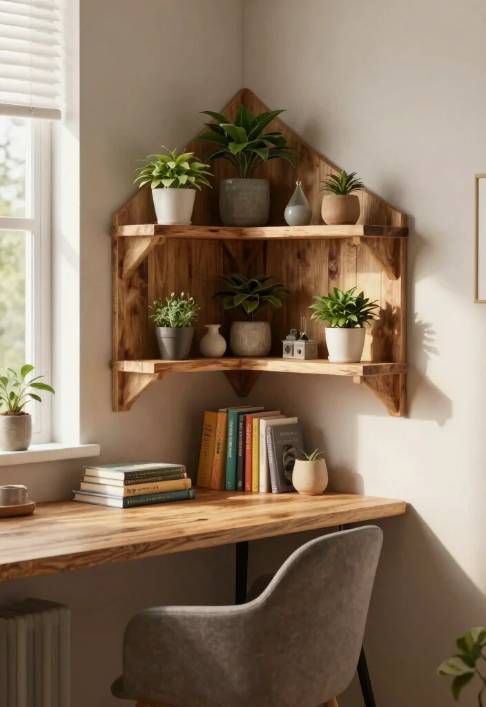 13 Warm Wooden Wall Shelf Ideas Rustic Farmhouse 2. Corner Shelf for Space Saving 0