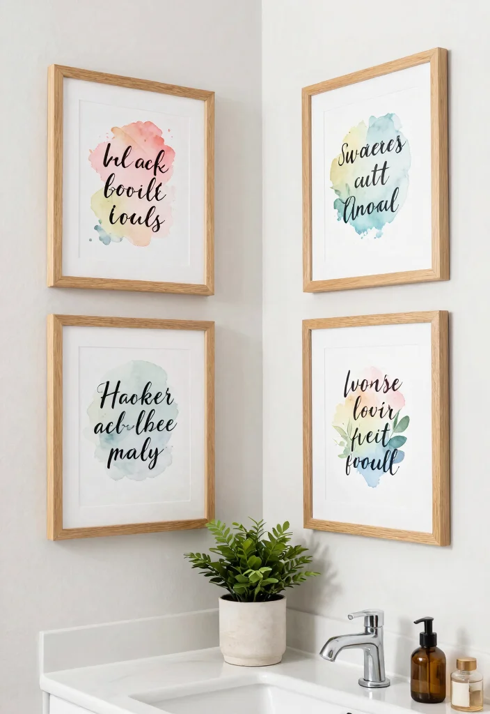 15 Aesthetic Bathroom Wall Art Ideas Budget Friendly 10. Framed Quotes with Watercolors 0
