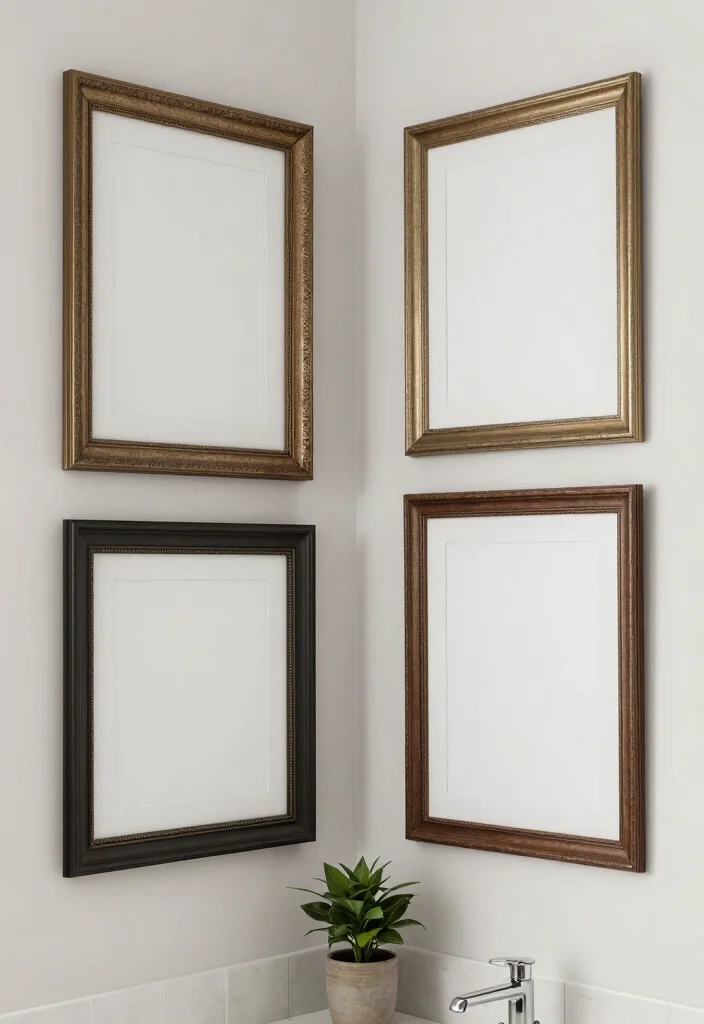 15 Aesthetic Bathroom Wall Art Ideas Budget Friendly 14. Vintage Frames with Blank Canvases 0
