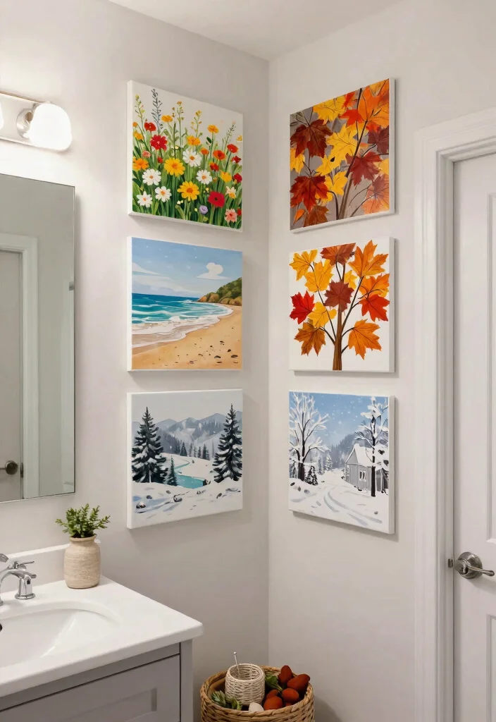 15 Aesthetic Bathroom Wall Art Ideas Budget Friendly 15. Seasonal Art Rotations 0