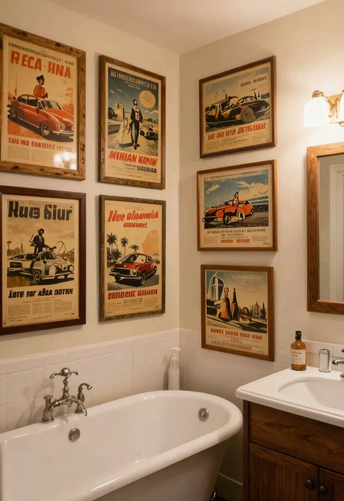 15 Aesthetic Bathroom Wall Art Ideas Budget Friendly 5. Vintage Style Posters 0