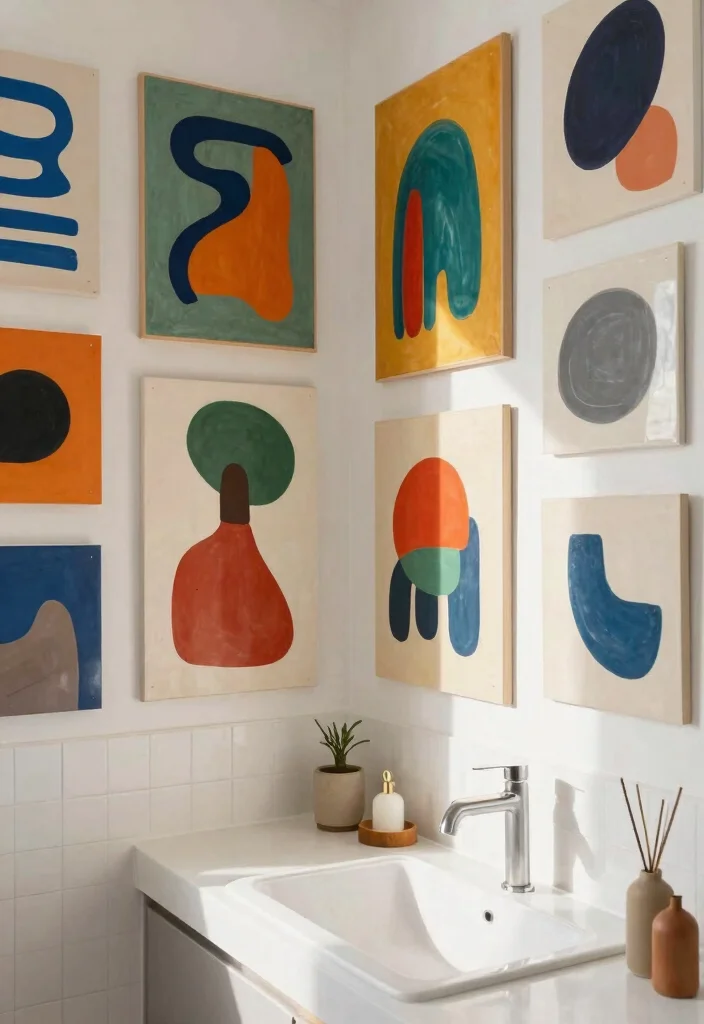 15 Aesthetic Bathroom Wall Art Ideas Budget Friendly 6. Abstract Art 0