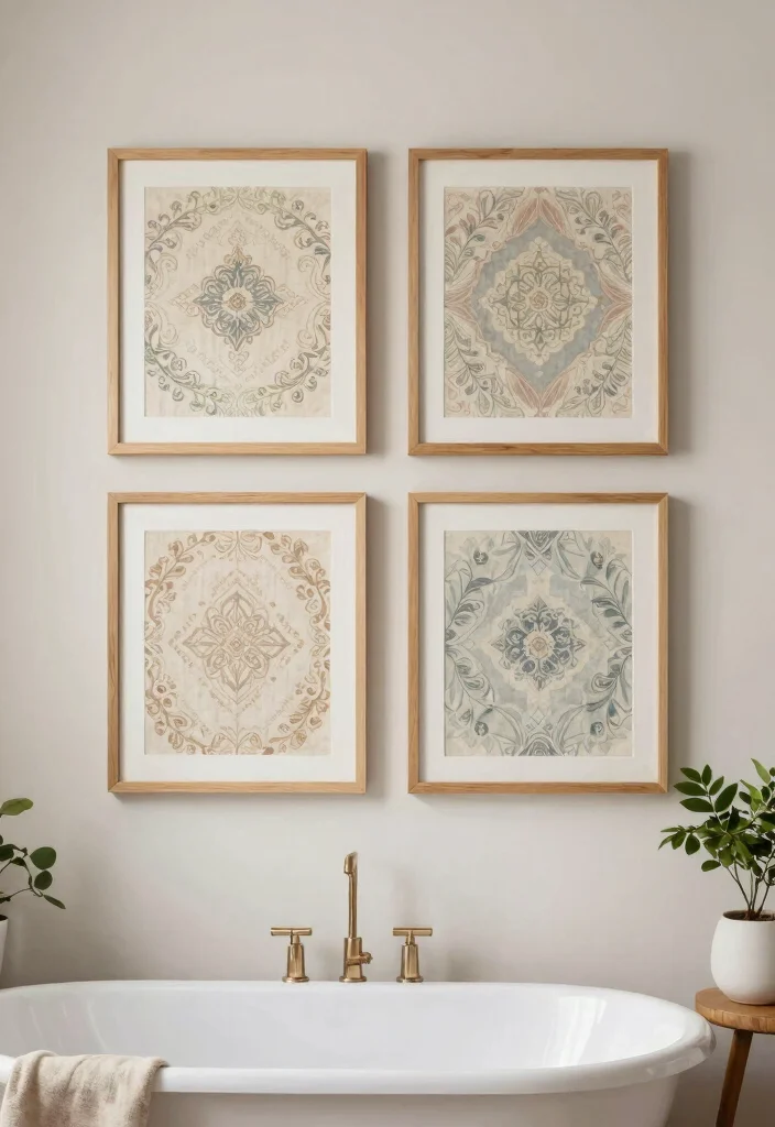 15 Aesthetic Bathroom Wall Art Ideas Budget Friendly 7. Framed Fabric or Textiles 0