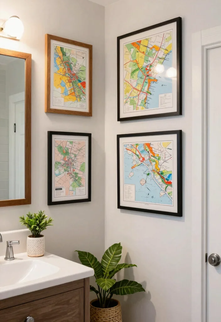 15 Aesthetic Bathroom Wall Art Ideas Budget Friendly 8. Map Art 0