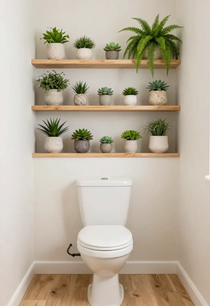 15 Bathroom Wall Shelf Ideas Above Toilet Save Space 10. Botanical Display Shelves 0