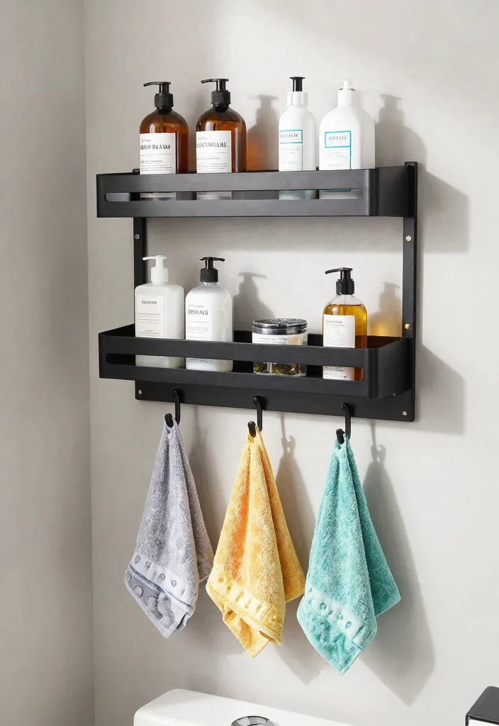 15 Bathroom Wall Shelf Ideas Above Toilet Save Space 15. Multifunctional Shelves with Hooks 0