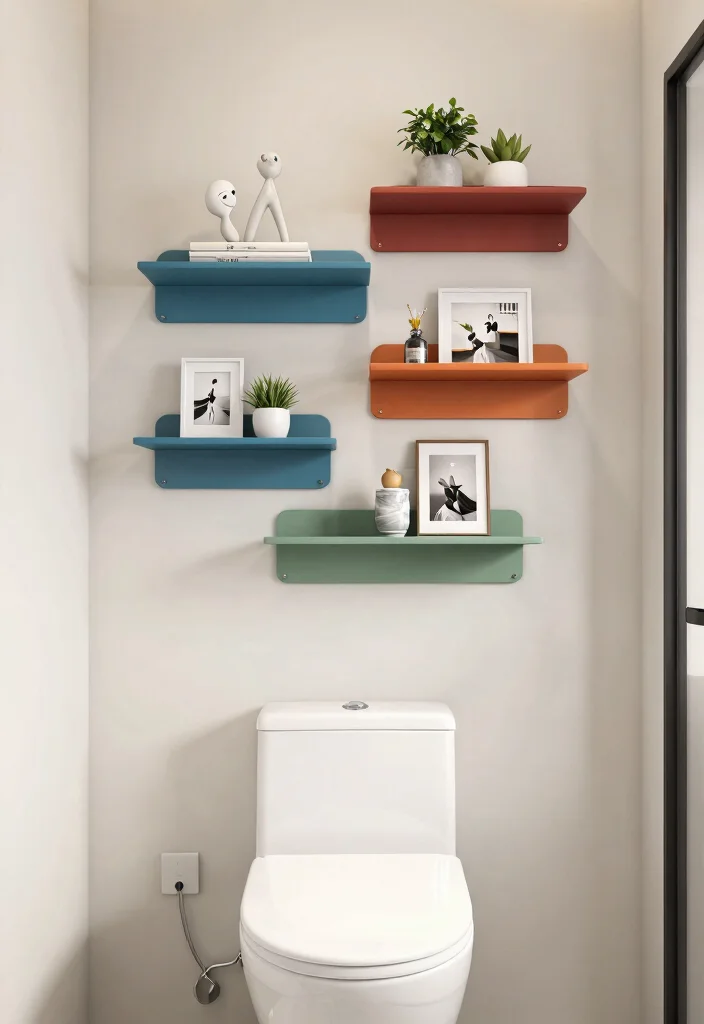 15 Bathroom Wall Shelf Ideas Above Toilet Save Space 4. Artful Wall Mounted Shelves 0