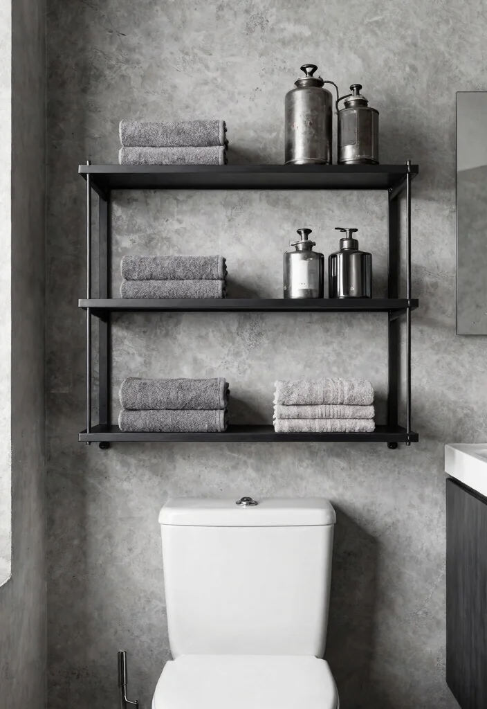 15 Bathroom Wall Shelf Ideas Above Toilet Save Space 9. Minimalist Industrial Shelves 0